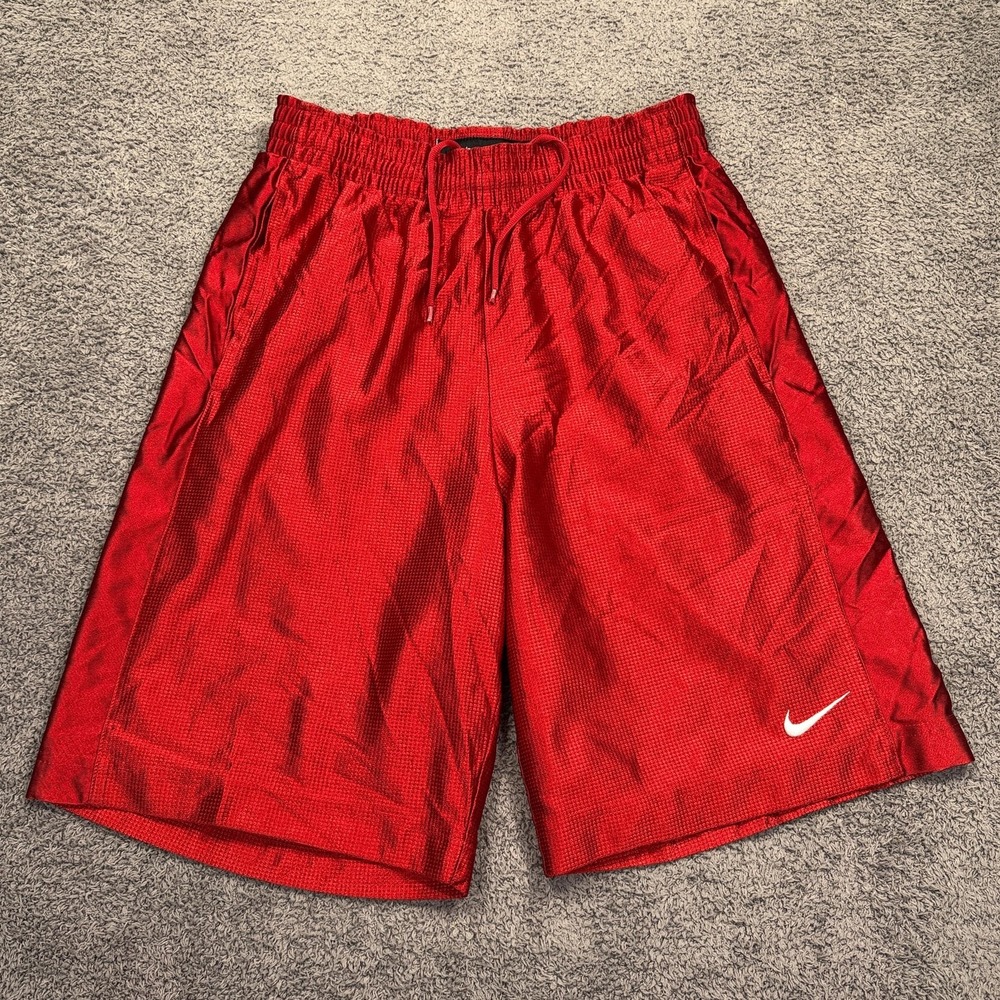 Nike Basketball Shorts Men‎ Small Red Dazzle Y2K Swoosh Athletic Mesh Drawstring